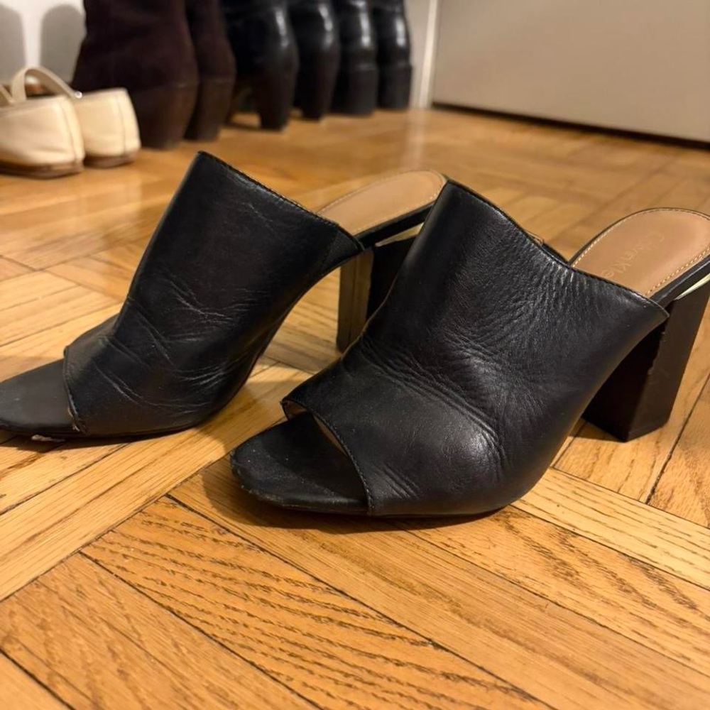 Calvin Klein Chic Black Leather Women's Heeled Mules